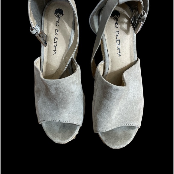 Big Buddha taupe suede raffia straw ankle strap fall boho wedges 6.5 - Picture 2 of 4